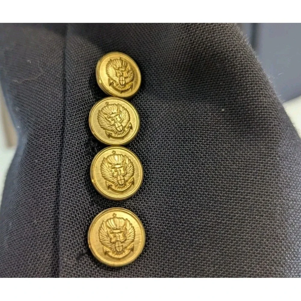 Old Money Navy Wool Blazer Gold Crest Buttons Preppy Ivy 42S Sport Coat